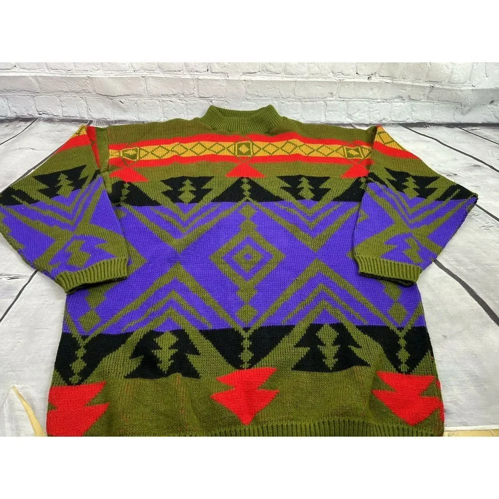 Vtg 80's Lord Taylor Young American Sweater Mens Large‎ Aztec Pullover Retro